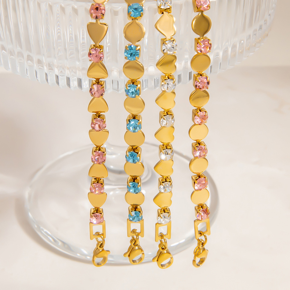 Pulsera de cadena de titanio y acero dorado con forma de corazón para mujer, serie lujosa, 1 unidad h5Imagen3