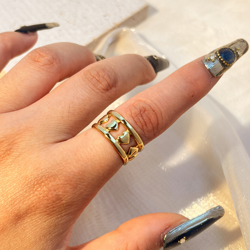 1 Piece Romantic Series Retro Heart Hollow-out Stainless Steel Gold Color Women's Adjustable Rings h5Picture4