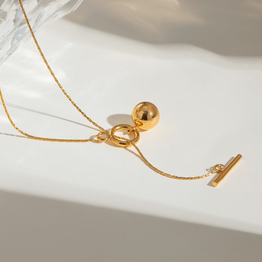 1 piece simple niche style ball shape stainless steel  gold plated women's pendant necklace Picture4