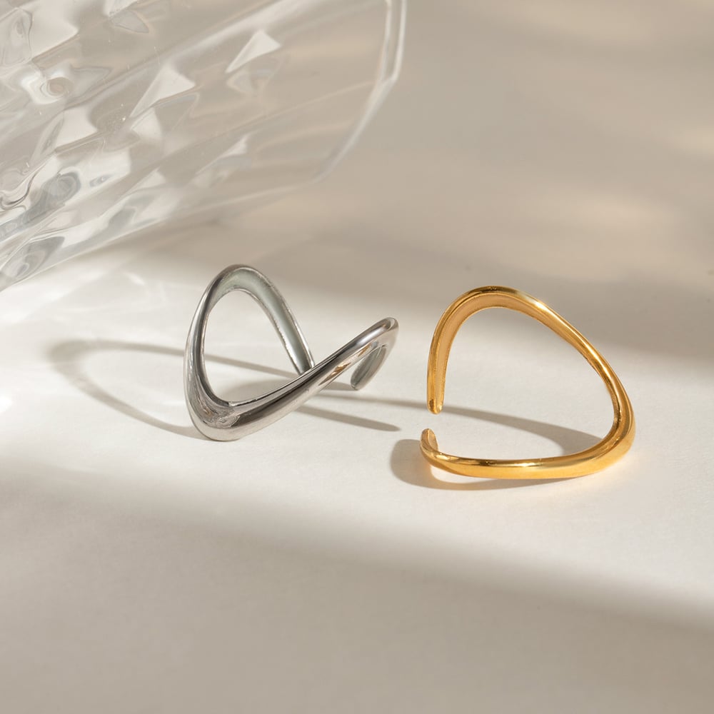 1 pair simple series simple geometric stainless steel  gold plated women adjustable rings h5Picture4