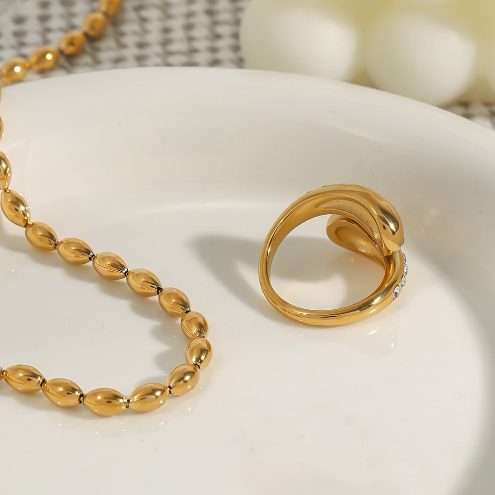 1 Piece Designable Series Gorgeous Droplet Stainless Steel Gold Color Women's Single Rings h5Picture5