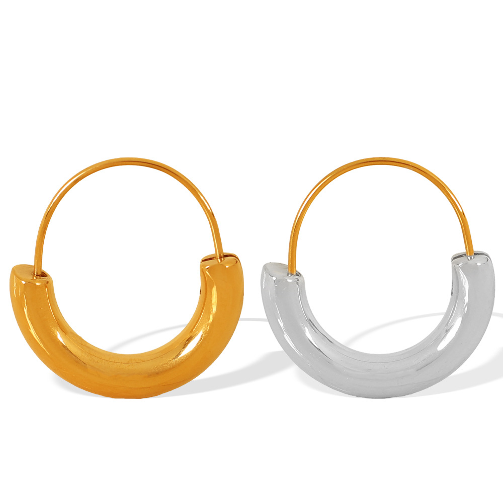 1 pair simple series simple geometric stainless steel  gold plated women hoop earrings Picture9