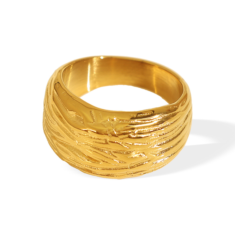 1 pair simple series retro strip titanium steel  gold color plated women's single rings h5Picture6