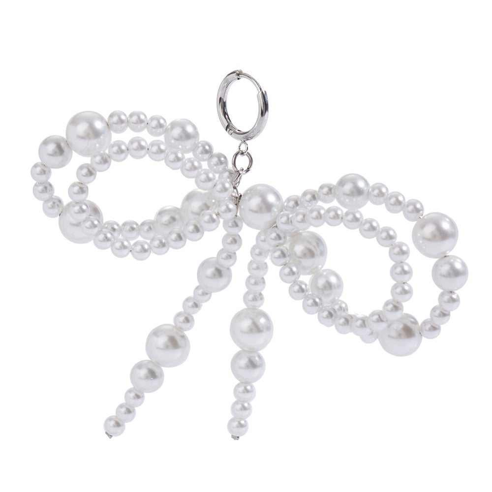 1 paio di pendenti con fiocco dolce in acciaio inossidabile placcato argento con perle artificiali da donna Immagine5