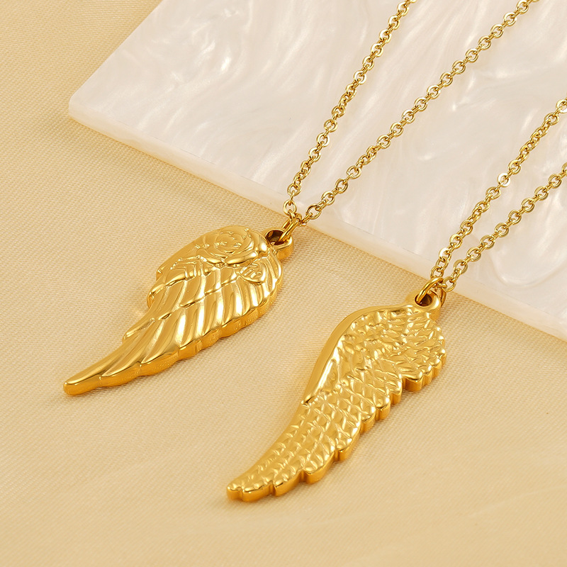 1 piece retro style angel's wing shape stainless steel  gold plated unisex pendant necklace h5Picture5