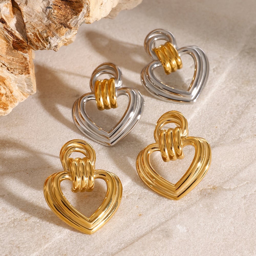 1 pair simple series sweet heart stainless steel  gold plated women stud earrings h5Picture4