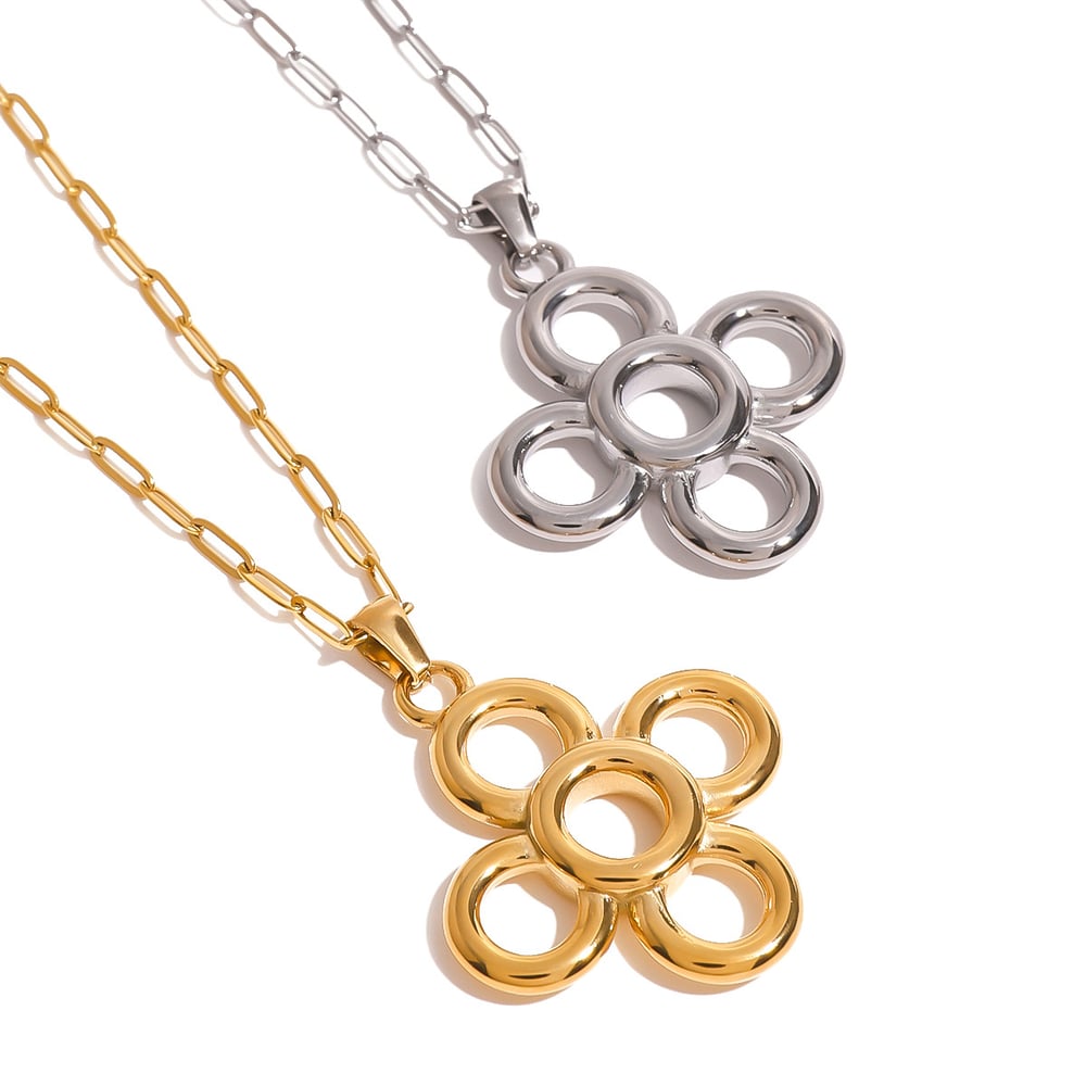 1 piece simple series retro flower stainless steel  gold plated women pendant necklaces Picture5