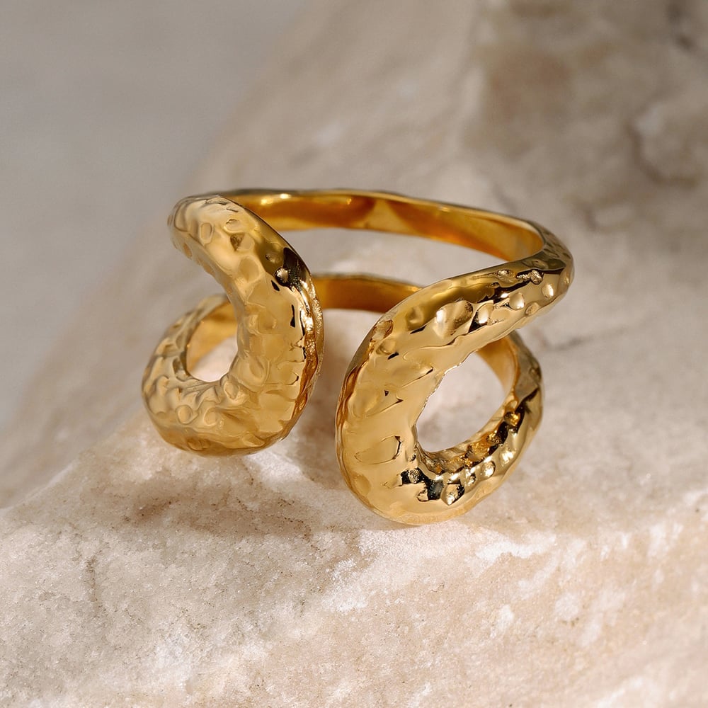 1 par de anillos ajustables para mujer de acero inoxidable chapado en oro de 18 quilates con diseño geométrico simple. h5Imagen2