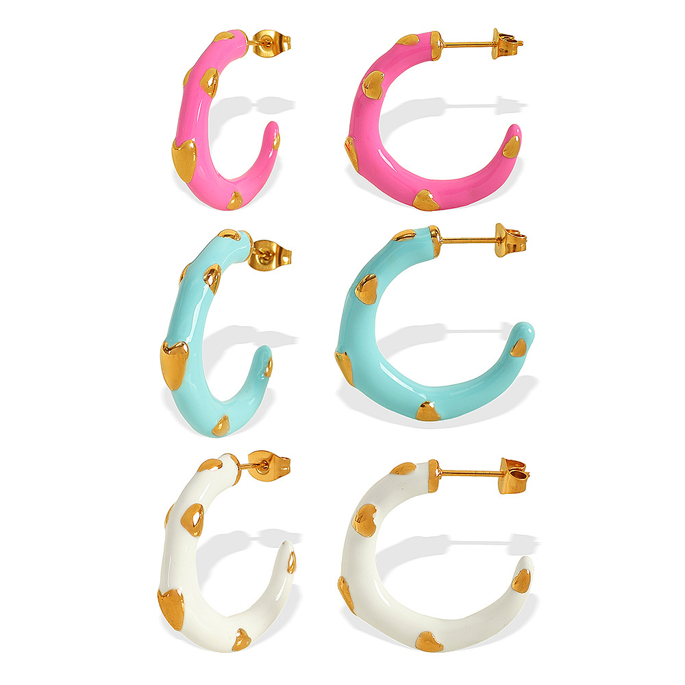 1 pair romantic series sweet heart stainless steel  gold plated women hoop earrings h5Picture4
