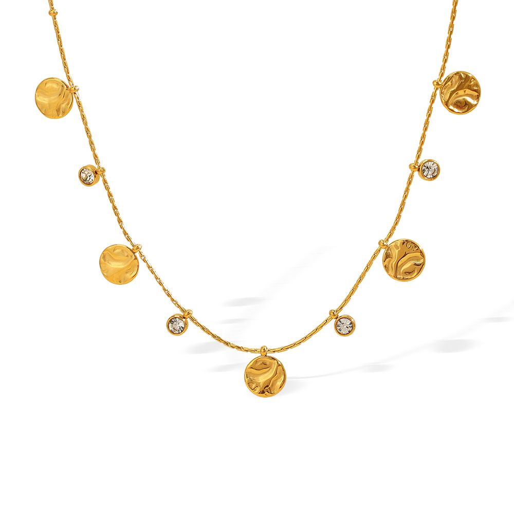 1 Piece Luxurious Series Fashionable Round Shape Stainless Steel Gold Color Women's Pendant Necklaces Picture6