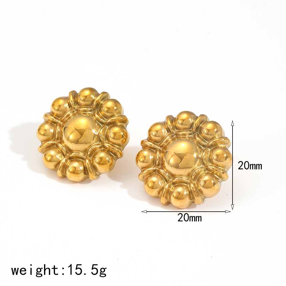 1 pair retro flower  gold plated stud earrings h5Picture5
