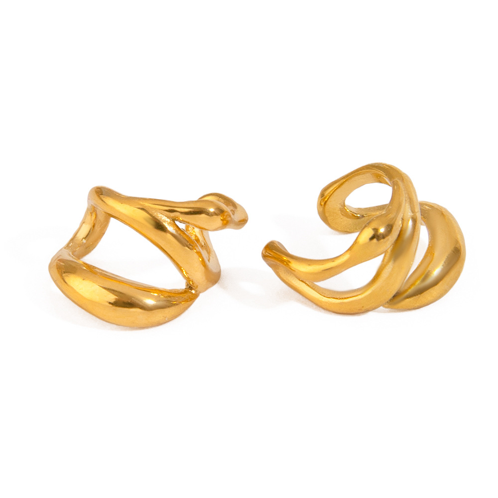 1 Pair Stylish Series Classic Irregular Shape Stainless Steel Gold Color Women's Clip-on Earrings h5Picture9