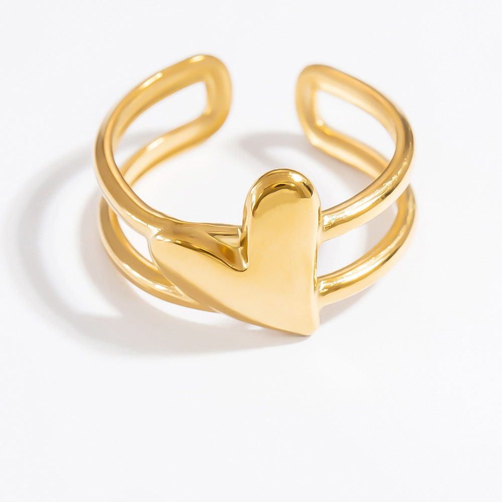 1 Piece Romantic Series Edgy Heart Shape Sentimental  Stainless Steel Gold Color Women's Adjustable Rings h5Picture11