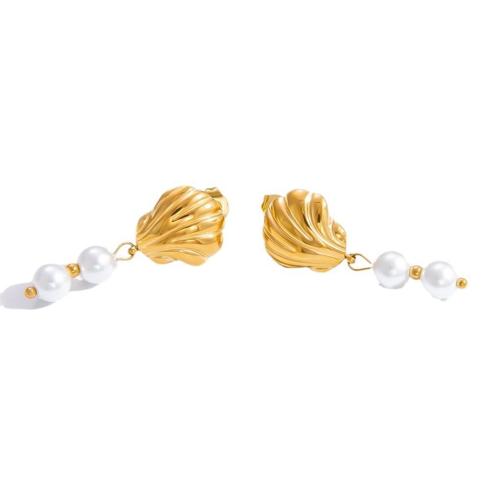 1 Pair Graceful Series Elegant Conch Shape Beads Stainless Steel Gold Color Women's Drop Earrings Picture6