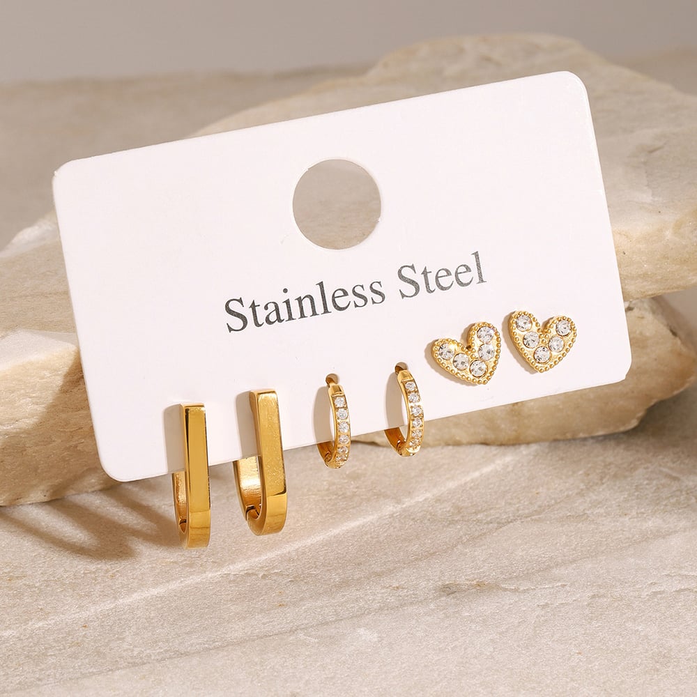 1 Set Simple Heart Stainless Steel Gold Color Women's Earrings Set h5Picture3