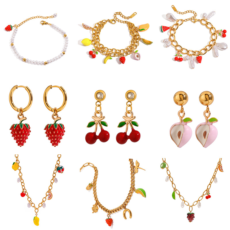 1 Piece Polychrome Series Natural Fruit Stainless Steel Gold Color Women's Pendant Necklaces h5Picture5