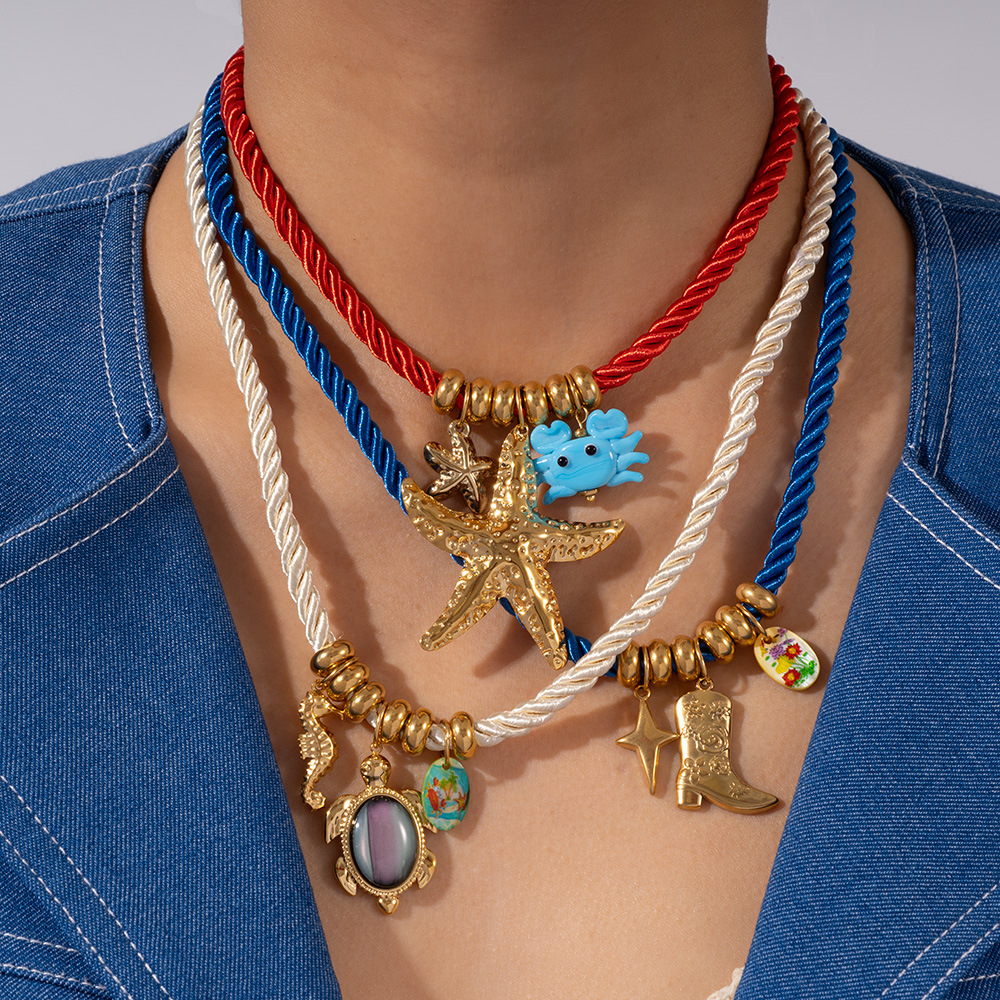 1 Piece Stylish Series Retro Starfish Rope Stainless Steel Gold Color Women's Pendant Necklaces h5Picture6