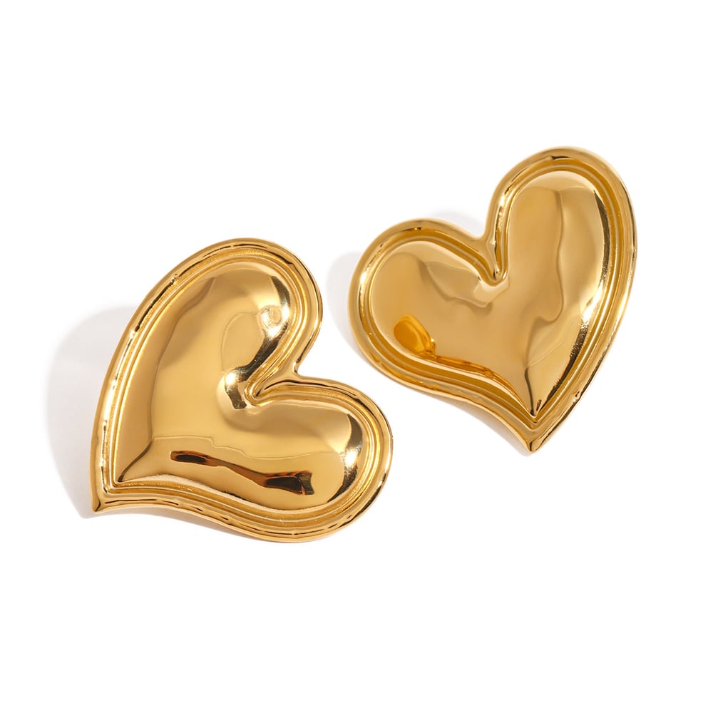 1 Pair Heart Stainless Steel  Gold Color Stud Earrings Picture5