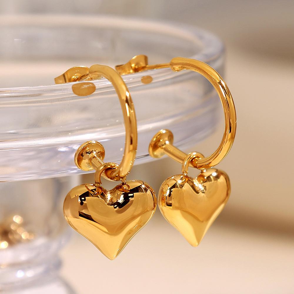 1 Çift Romantik Seri Tatlı Kalp Titanyum Çelik Altın Rengi Kadın Damla Küpe h5Resim7