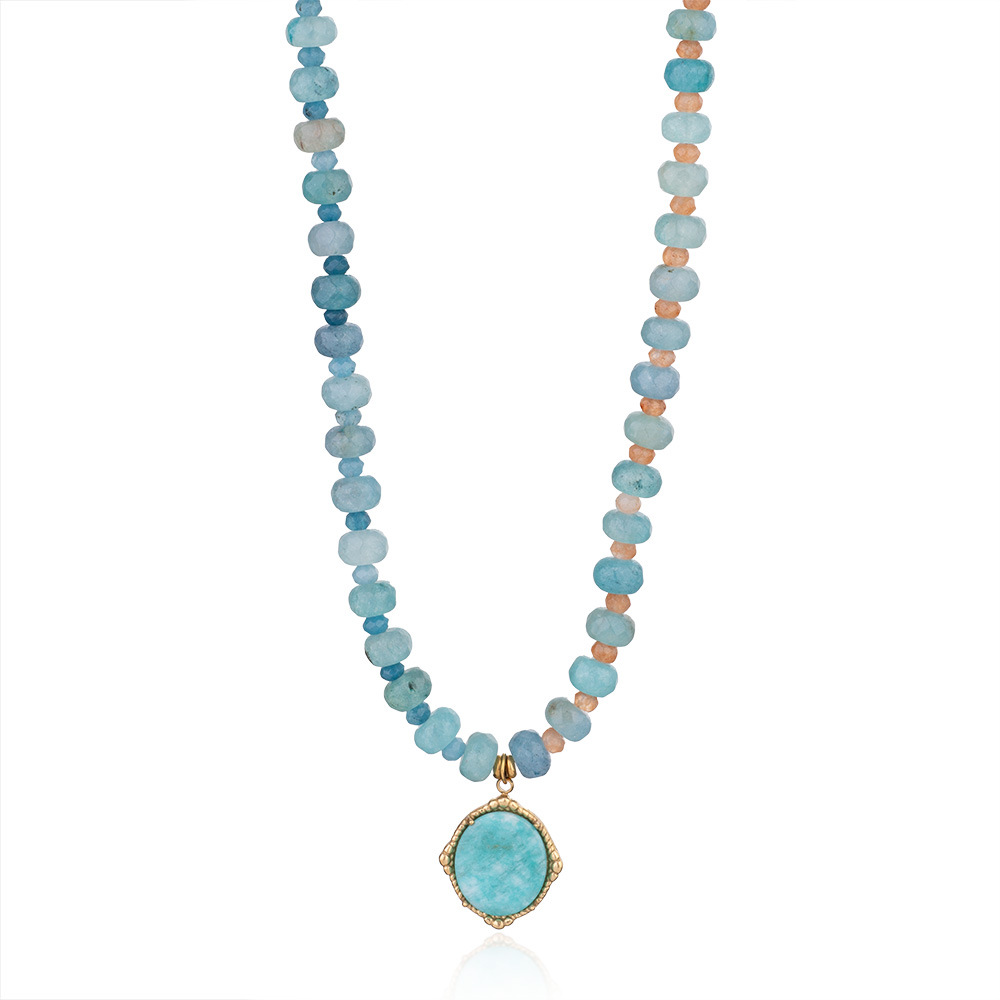 1 Piece Gorgeous Series Elegant Moon Stainless Steel Gold Color Natural Stone Women's Pendant Necklaces h5Picture10