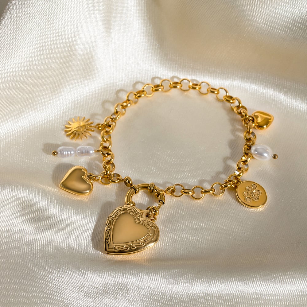 1 piece simple series classic heart stainless steel  gold plated women charm bracelets h5Picture5