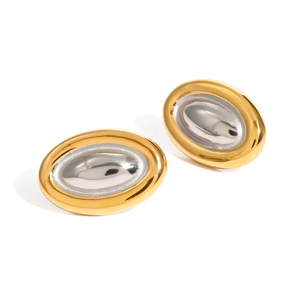 1 Pair  gold stainless steel color matching oval earrings Internet  model same fashion all-match titanium steel earrings women's earrings h5Picture6