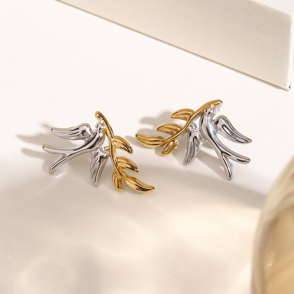 1 pair  bird shape stainless steel women's stud earrings h5Picture4