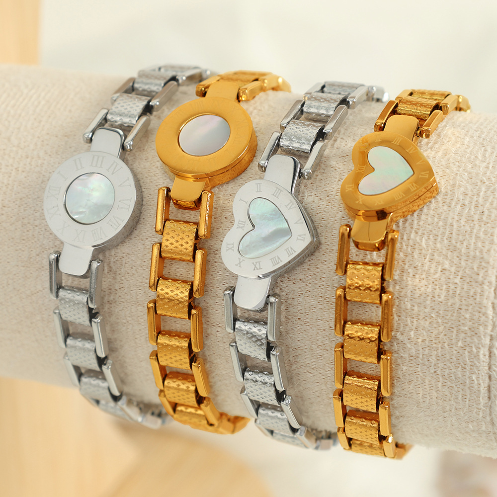1 piece simple series retro heart stainless steel  gold plated shell women charm bracelets h5Picture3