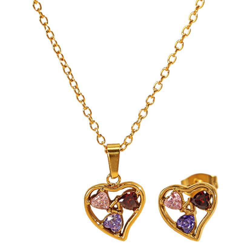 1 piece luxurious series trendy heart titanium steel  gold color plated rhinestone women's pendant necklaces h5Picture6