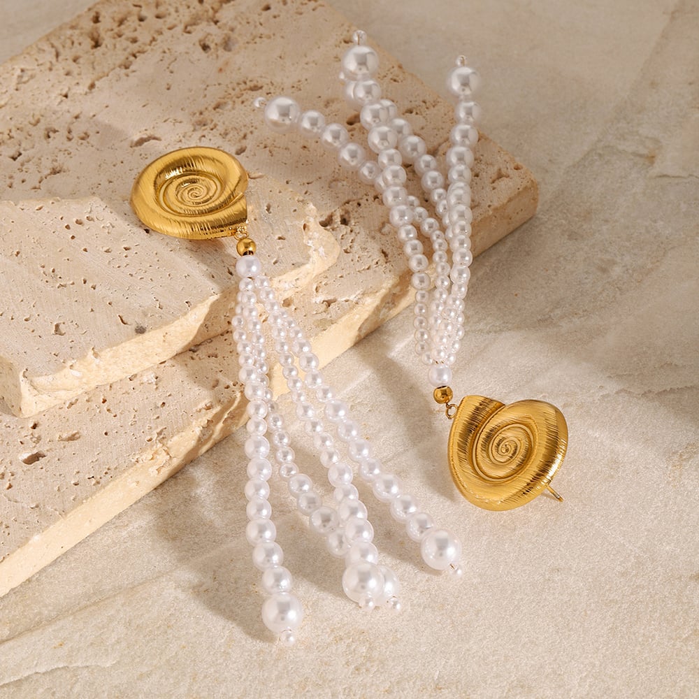 1 pair romantic series  shell stainless steel  gold plated artificial pearl women drop earrings h5Picture4