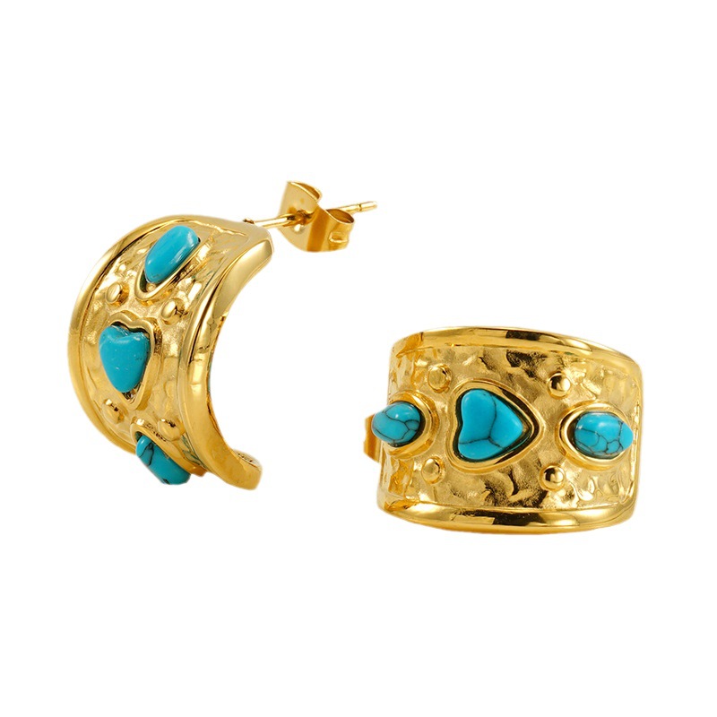 1 pair simple series retro polka dots stainless steel  gold plated women stud earrings h5Picture6