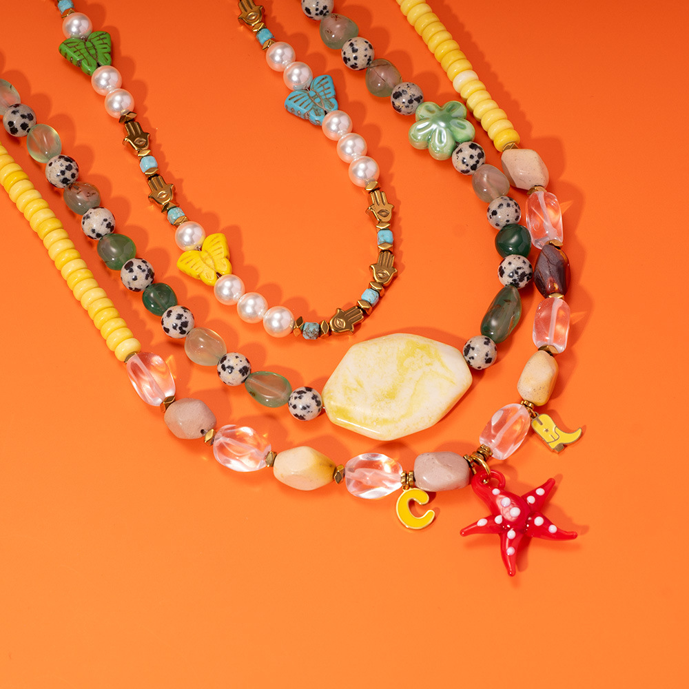 1 Piece Tropical Style Vacation Colorful Starfish Stainless Steel Gold Color Women's Beaded Necklaces h5Picture5