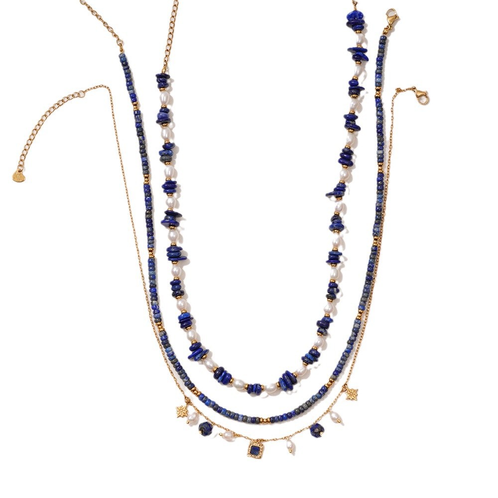 1 Piece Sophisticated Series Bohemian Stainless Steel Gold Color Blue Natural Stone BeadsWomen's Beaded Necklaces h5Picture6