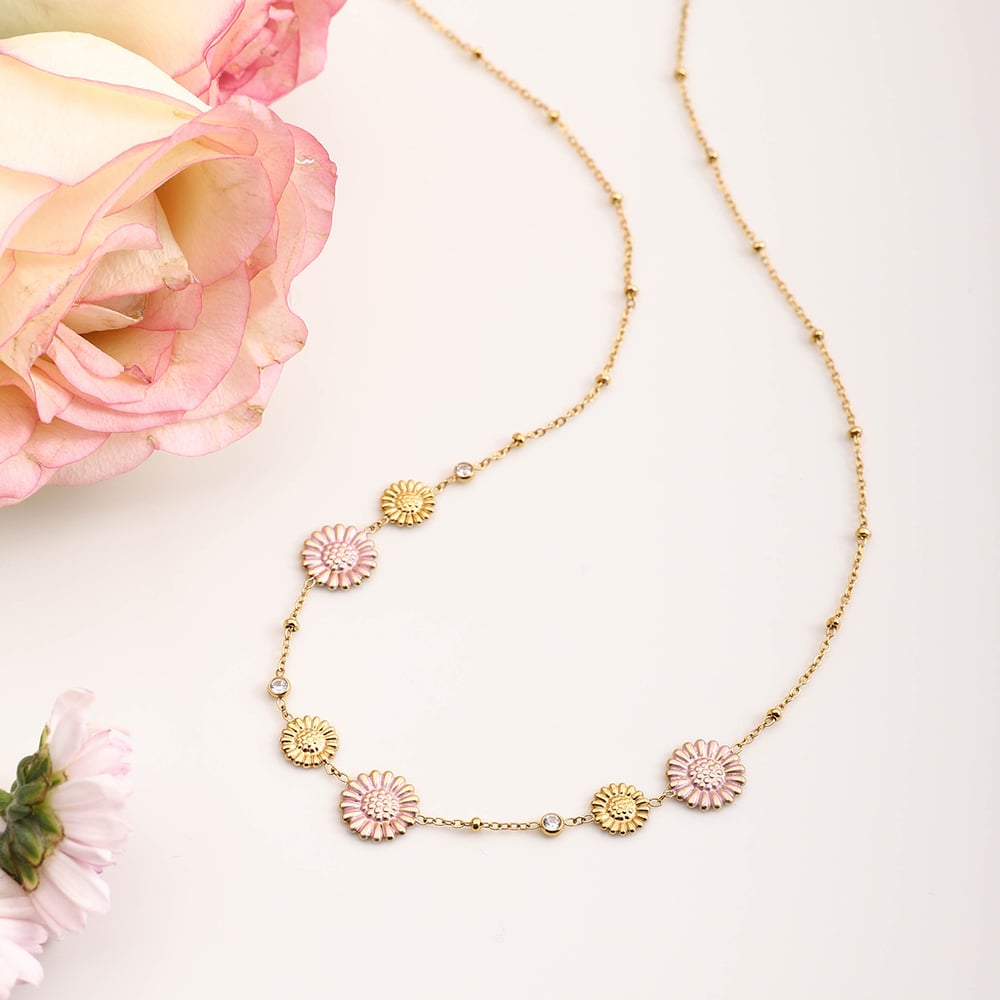 Sweet Flower Stainless Steel Pendant Necklaces h5Picture3