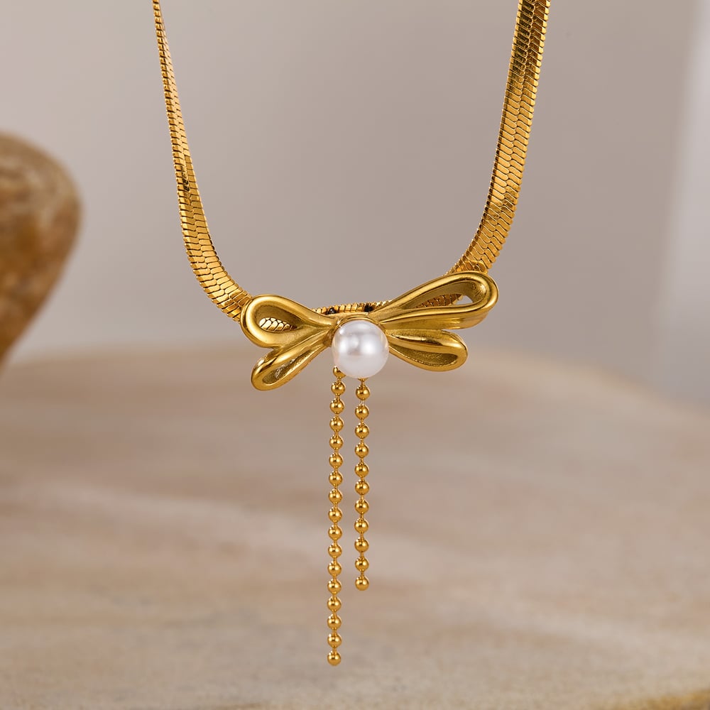 1 Piece Simple Series Daily Bow Knot Stainless Steel   Gold Color  Women's Pendant Necklaces Picture3