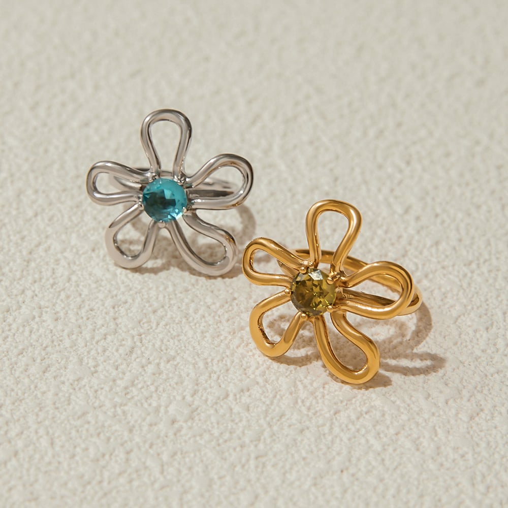 Sweet Flower Stainless Steel Gold Color  Statement Rings Picture2