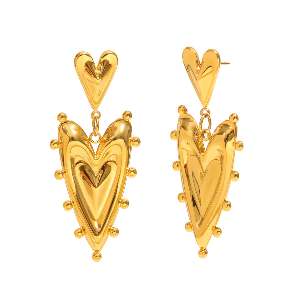 1 Piece Fashion Heart Shape Gold Color Stainless Steel Women's Earrings h5Picture5