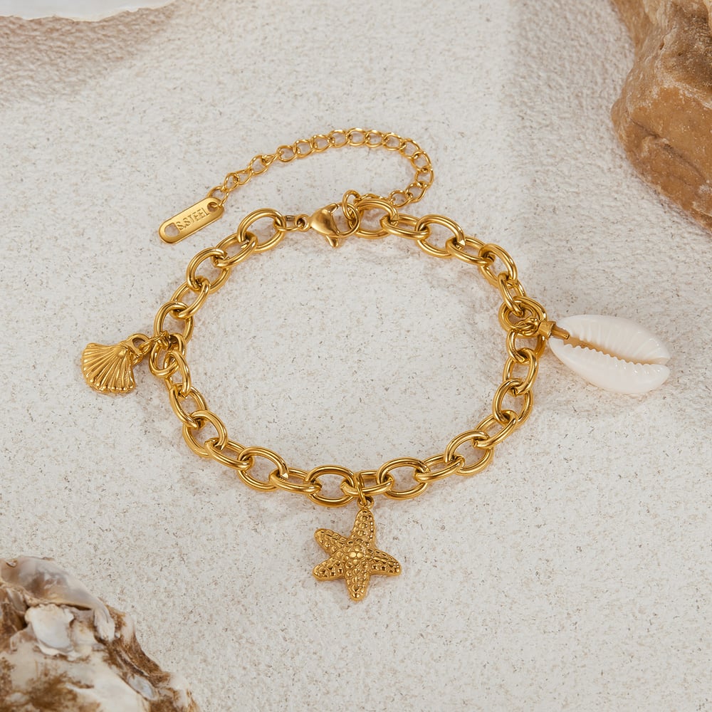 1 Piece Ocean Series Daily Starfish Stainless Steel Gold Color Women's Charm Bracelets Picture3