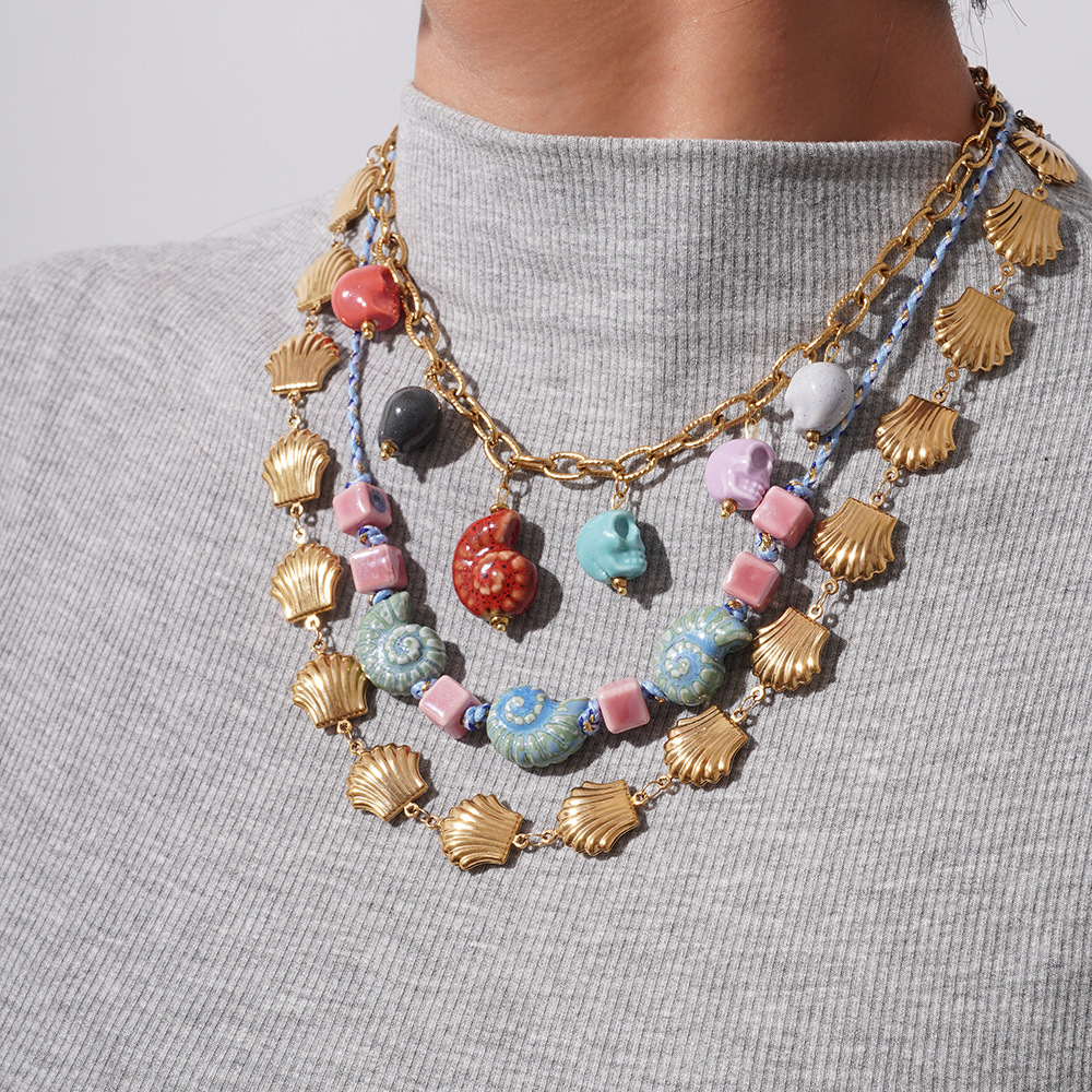 1 Piece Marine Series Vacation Colorful Ceramic Conch Stainless Steel Gold Color Shell Women's Pendant Necklaces h5Picture3