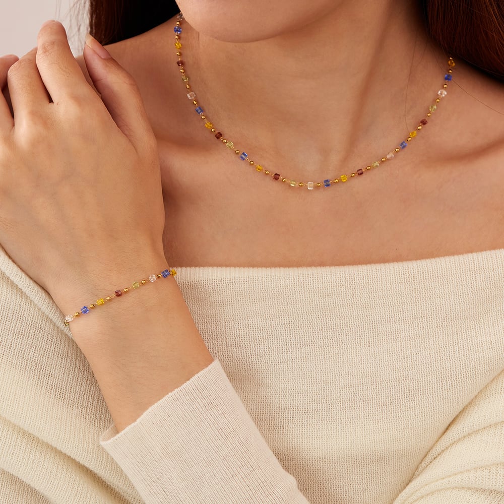 1 Piece Exquisite Series Sweet Colorful Beads Stainless Steel Women's Chain Bracelets h5Picture5