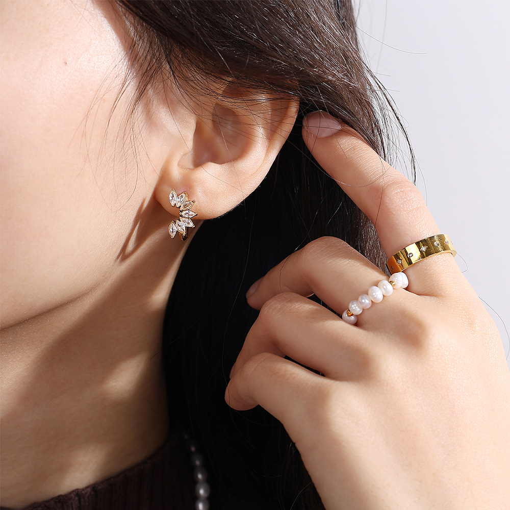 1 Pair Stainless Steel Gold Color Zircon Hoop Earrings h5Picture4