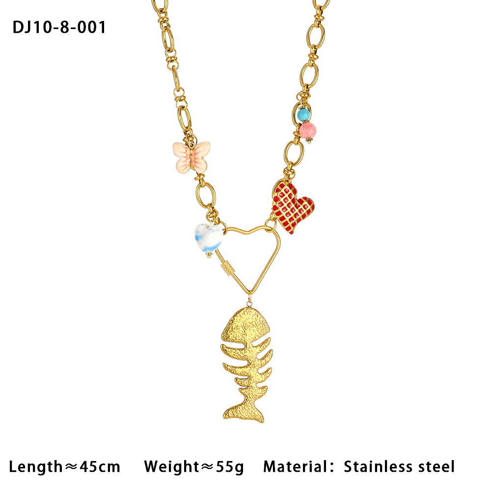 Collane con ciondolo da donna in acciaio inossidabile color oro con lisca di pesce, stile sofisticato per le vacanze