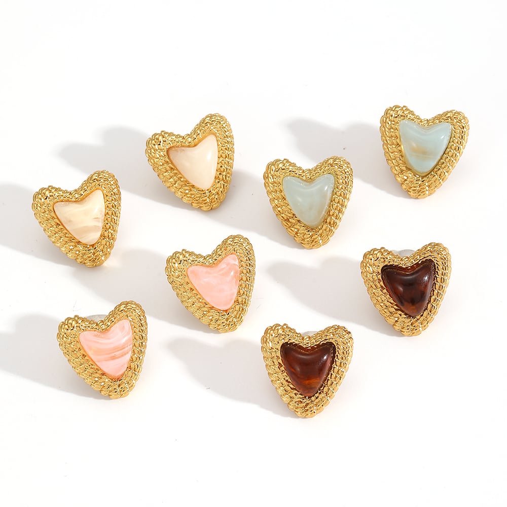 Sweet Heart Stainless Steel Gold Color Stud Earrings Picture3