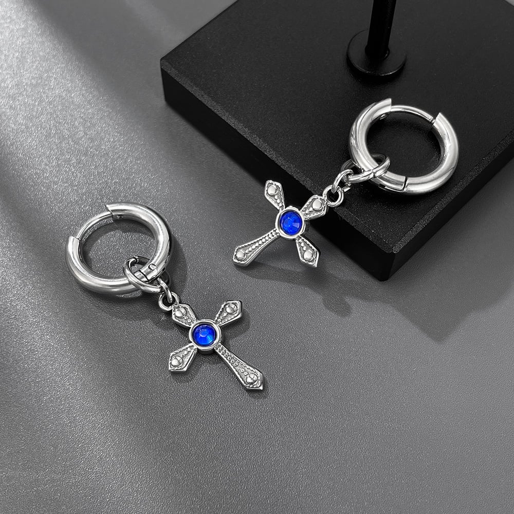 Orecchini da uomo in acciaio inossidabile con croce luminosa Immagine5