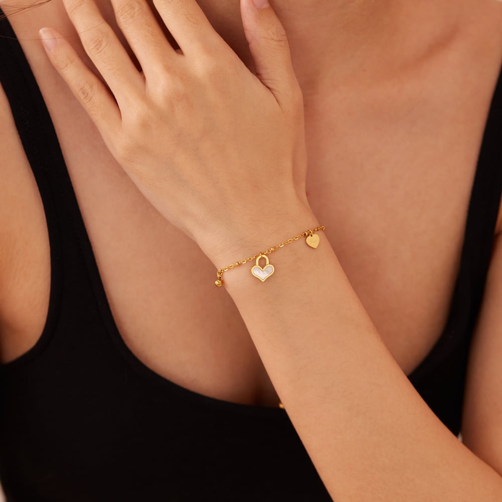 1 Piece Simple Series Daily Heart Shape All-match Stainless Steel Gold Color Women's Charm Bracelets h5Picture5