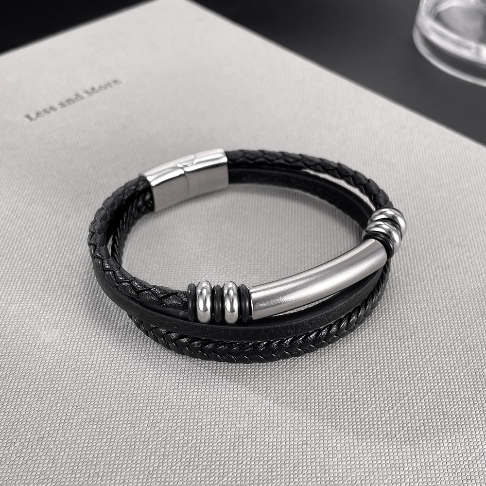 Pulseras de acero inoxidable para hombre, diseño geométrico punk, serie simple, 1 pieza Imagen3