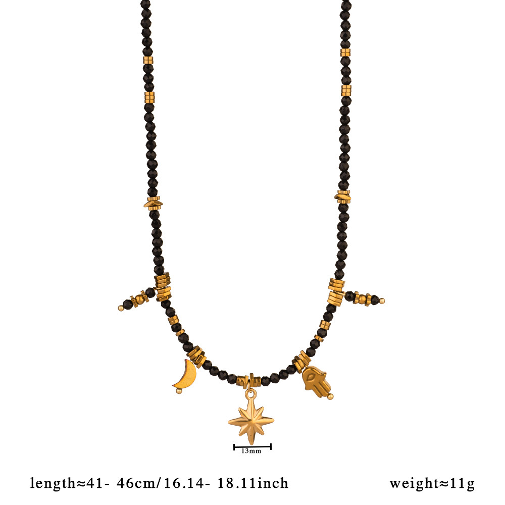 Black Spinel Moon Stainless Steel Women's Beaded Necklaces h5Picture2