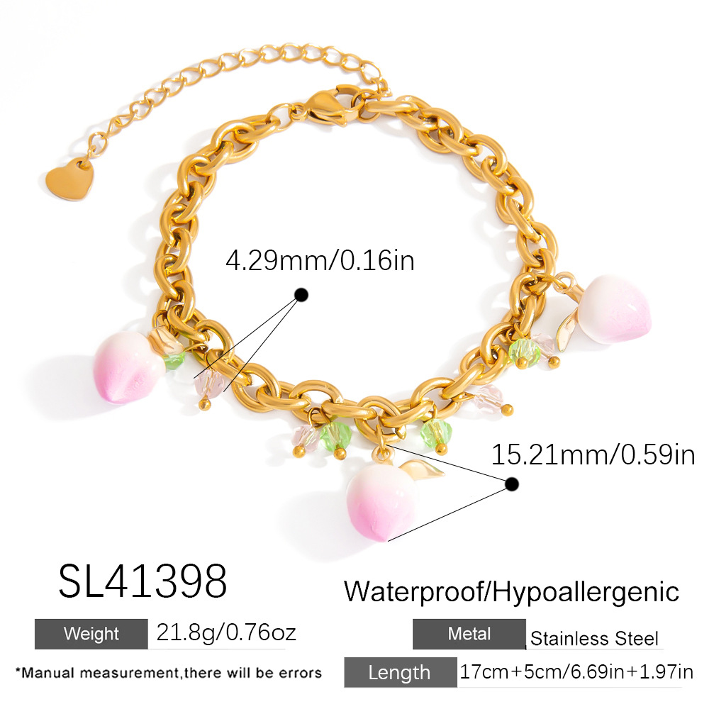 Sweet Peach Stainless Steel  Gold Color Charm Bracelets h5Picture2