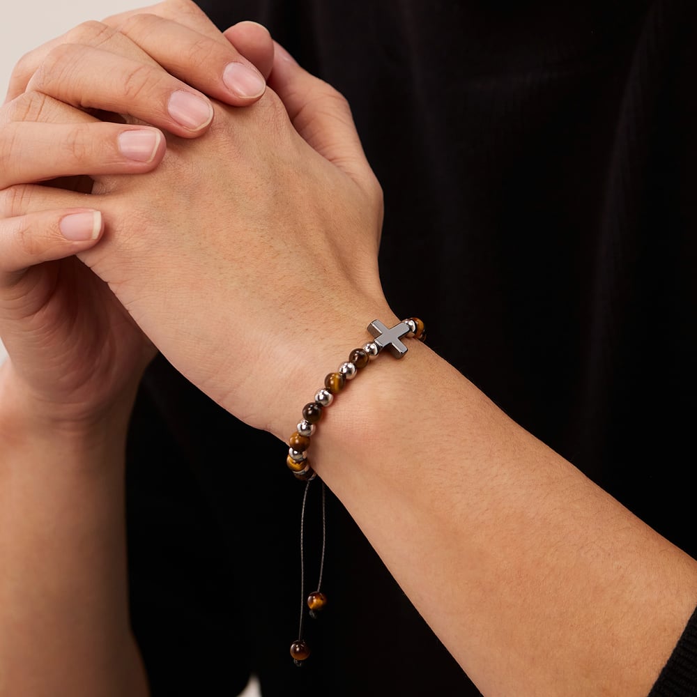 Şık Haç Paslanmaz Çelik Erkek Boncuklu Bileklikler h5Resim5