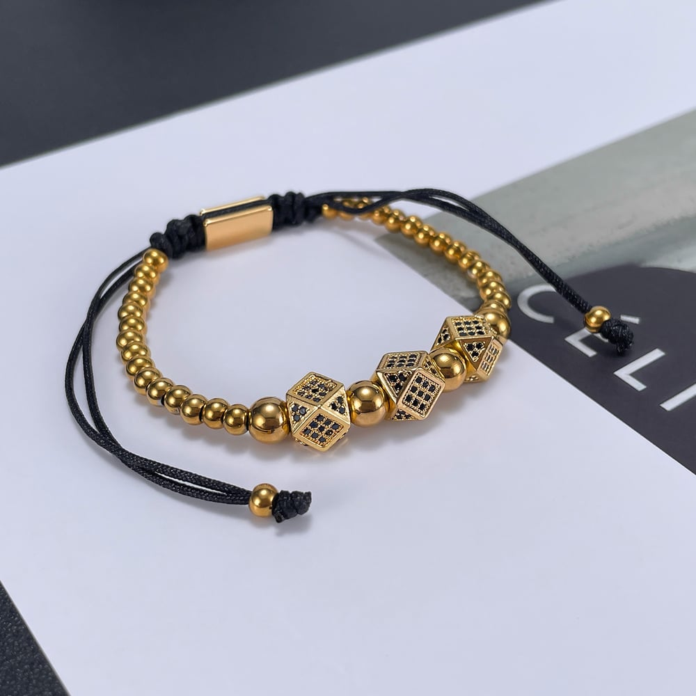 Karmaşık Seri Punk Geometrik Paslanmaz Çelik Altın Rengi Erkek Zincir Bileklikler h5Resim3